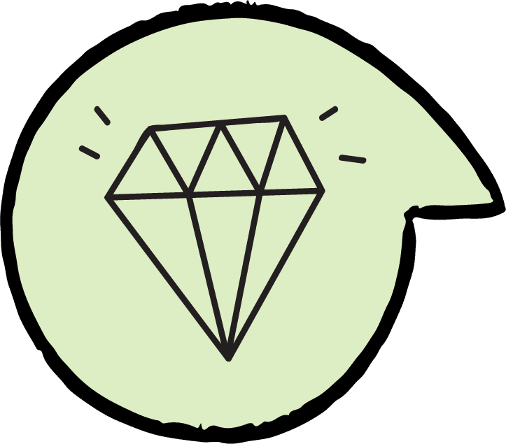 Outlined diamond on green circular background