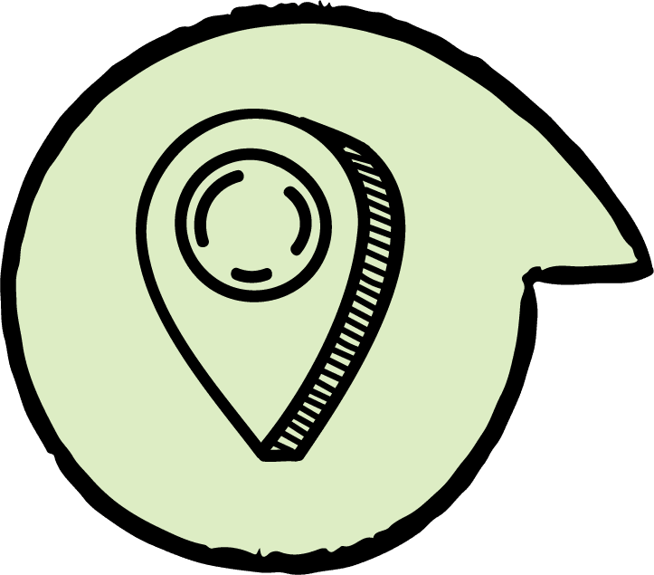 Map location pin icon in a circle.