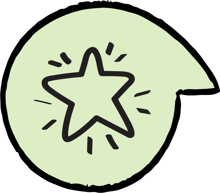 Illustration of a star in a green circle.